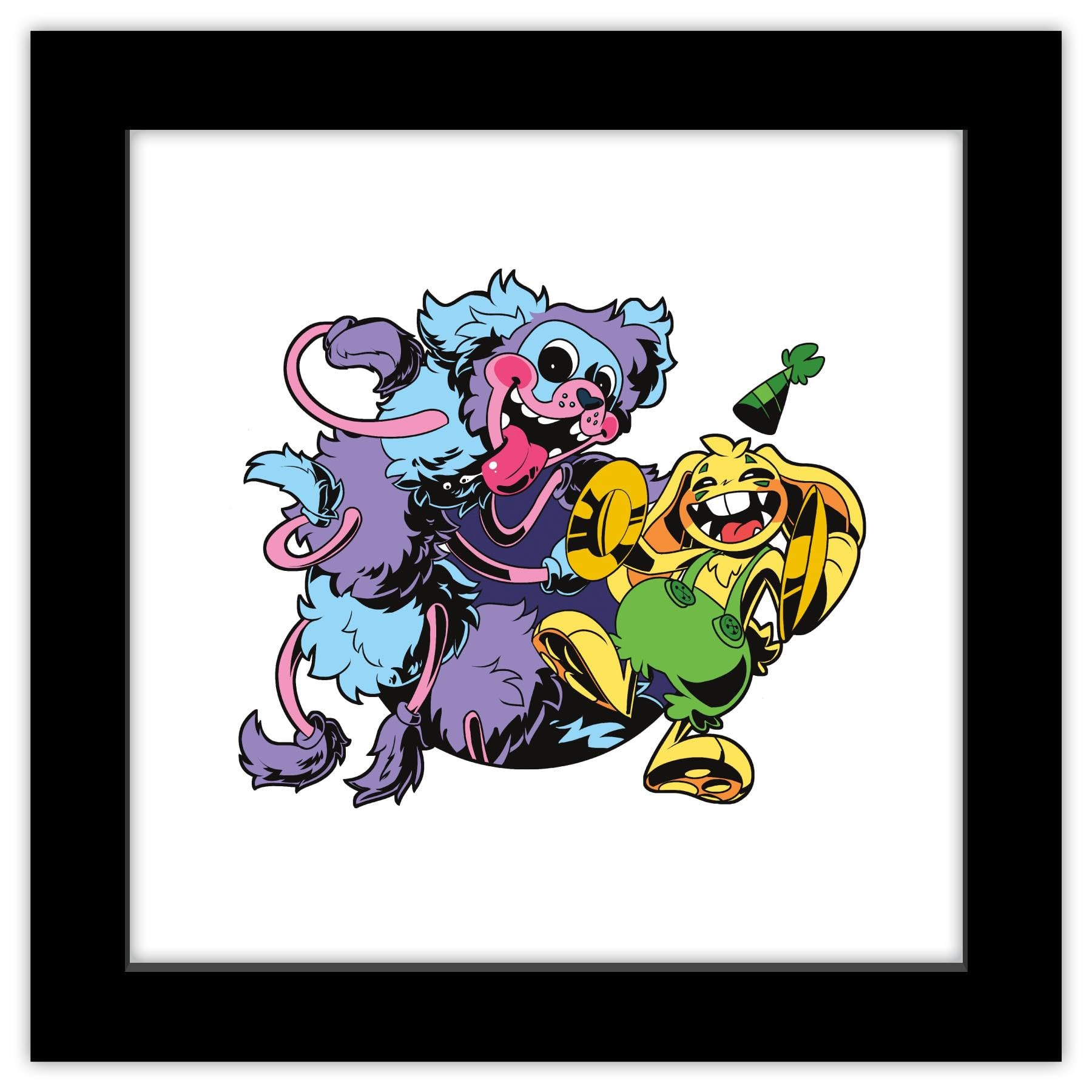 Gallery Pops Poppy Playtime - Bunzo & PJ Pug-A-Pillar Wall Art, 12" x 12" Gallery Pops Wall Art, Black Framed Version