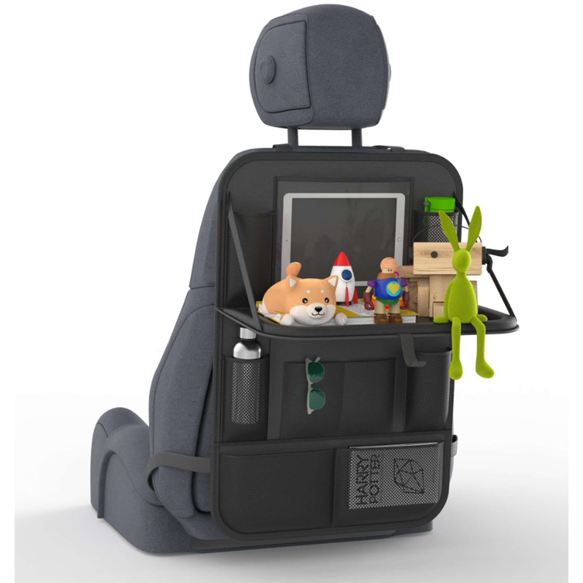 Lunaria Auto-Organizer & Rückenlehnenschutz – XXL 13" Tabletfach, Klapptisch & 11 Taschen für Kinder & lange Autofahrten Sitzschoner (1)