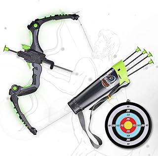 SainSmart Jr. Kids Bow and Arrows, Light Up Archery Set for Kids Outdoor Hunting Game with 5 Durable Suction Cup Arrows, Luminous Bow and Sighting Device, Green