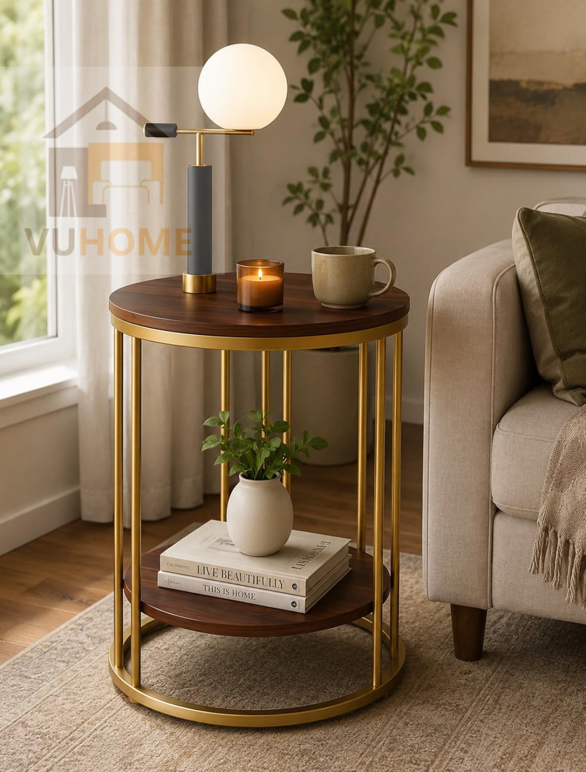 Modern Luxury Round Side Table, Coffee Table & Nesting Table with Beautiful Antique Design, Gold Metal Frame, 2 Teir Design for Livimg Room Furniture-image-49