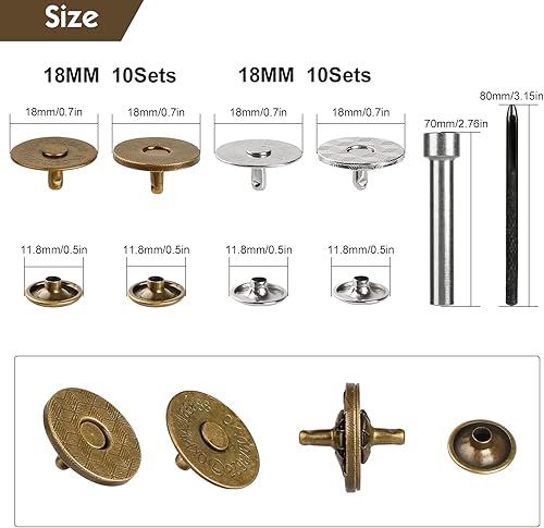 Miniatura 2 de Sopnom 20 juegos de botones magnéticos de 0.71 pulgadas con herramienta de instalación, broches redondos magnéticos, kit de botones para