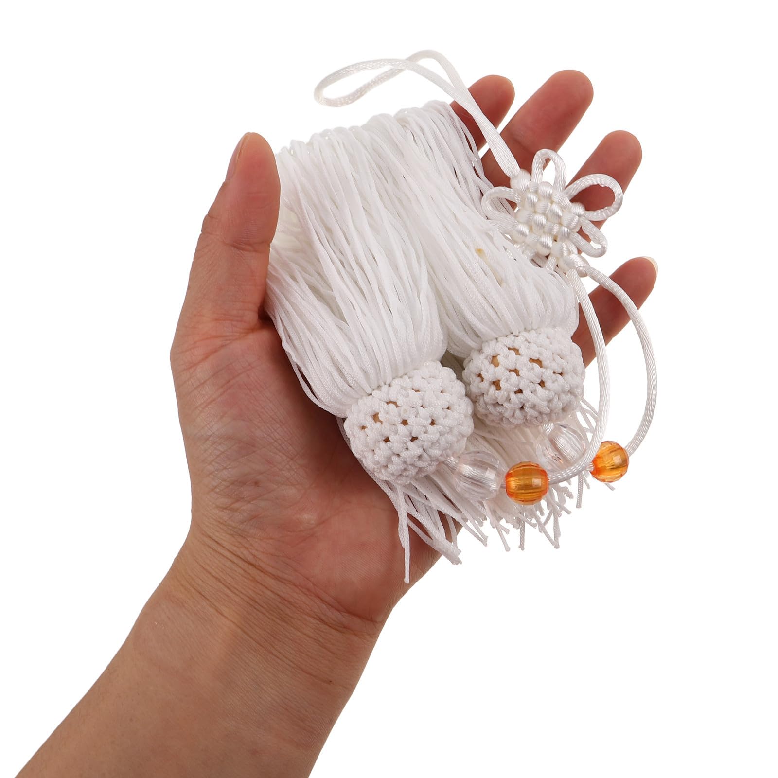 FUOYLOO Borla de Espada Nudo Chino en Seda Hielo White, Accesorio para Entrenamiento y Exhibición en Artes Marciales, Compatible Abanicos y Equipo de Esgrima