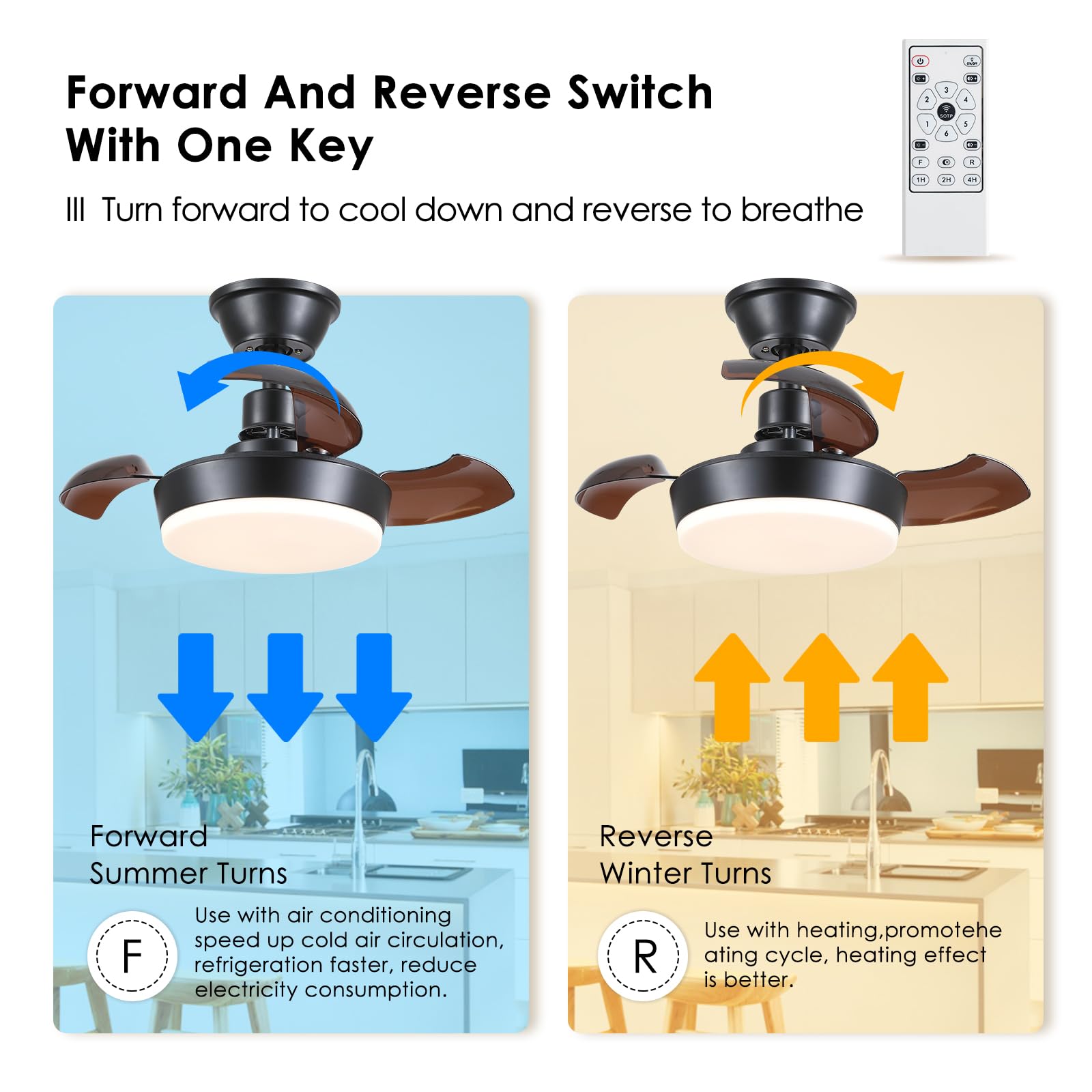 60 cm Ventilateurs de plafond modernes avec lumière et télécommande, ventilateur de plafond noir avec lumière, réversible, petits ventilateurs de plafond sans pales avec lumière LED réglable pour