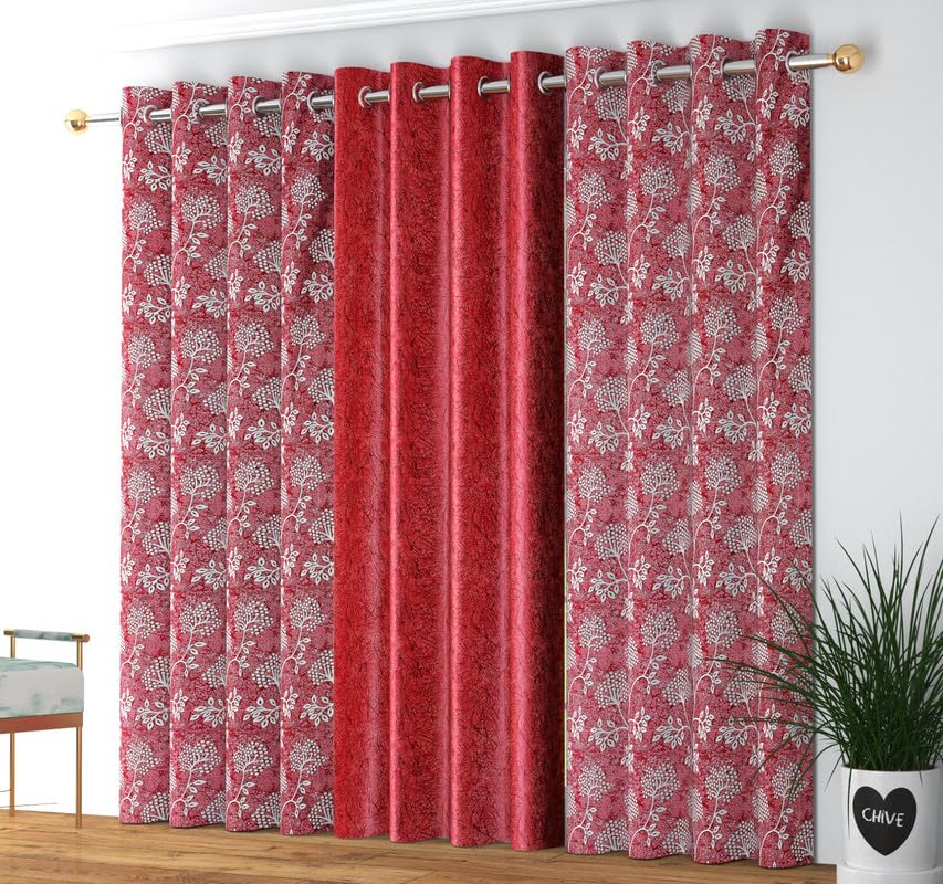 NERHA Polyester Floral Print Door Combo Curtains 7 Feet Long Set of 3 parda, Maroon (B0CH17YDZB) Amazon Price History, Amazon Price Tracker