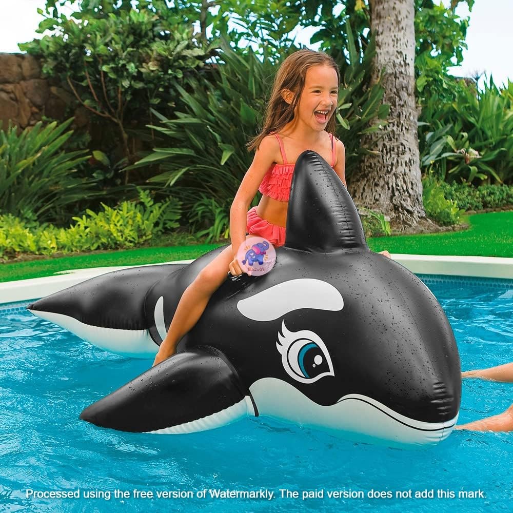 KidsZeeNie® Ride-On Air Inflatable Swimming Pool Float with Handles| Children Safety Rider Tube for Water Play |Floater Raft Lounger Mattress for Kids & Adults| Summer Fun (Age 3+) (Black Whale) 1