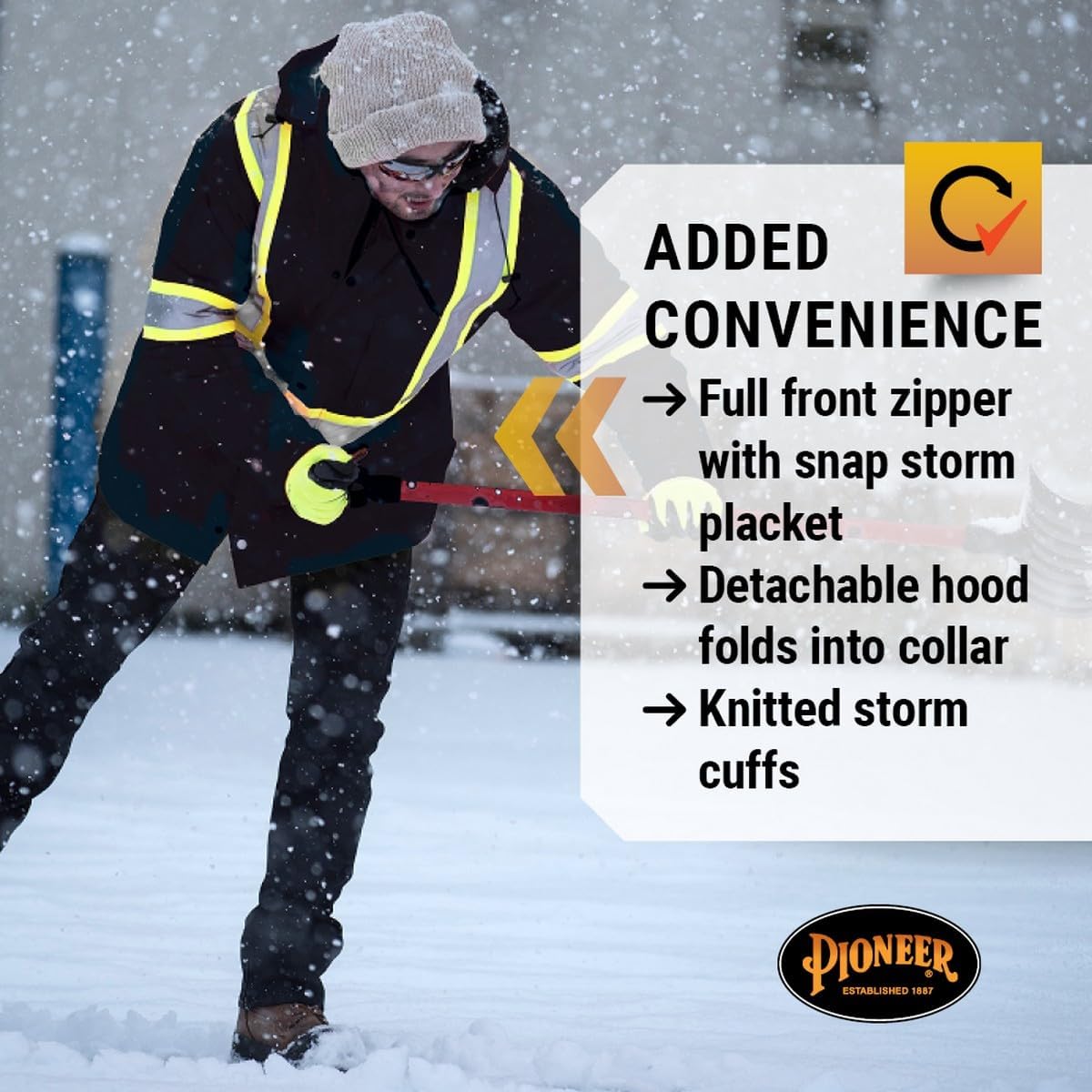 Pioneer Waterproof CSA High-Visibility Winter Safety Parka, 28º C Insulation, Multi-Pockets & Lightweight, Black, M, V1150170-M