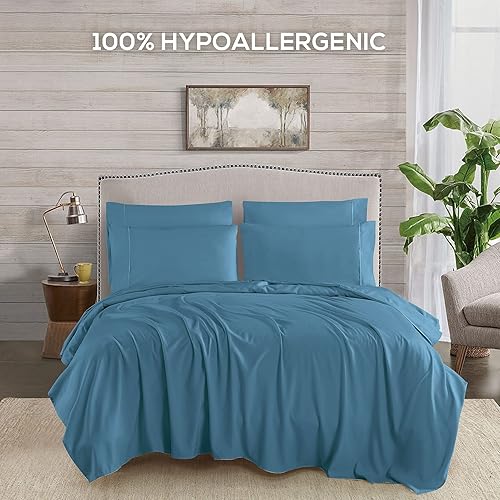 Vista 56 de Mueller Serie 1800 - Juego de sábanas ultrasuaves de 6 piezas, esquinas profundas de hasta 16 pulgadas, transpirables, hipoalergénicas, Verde