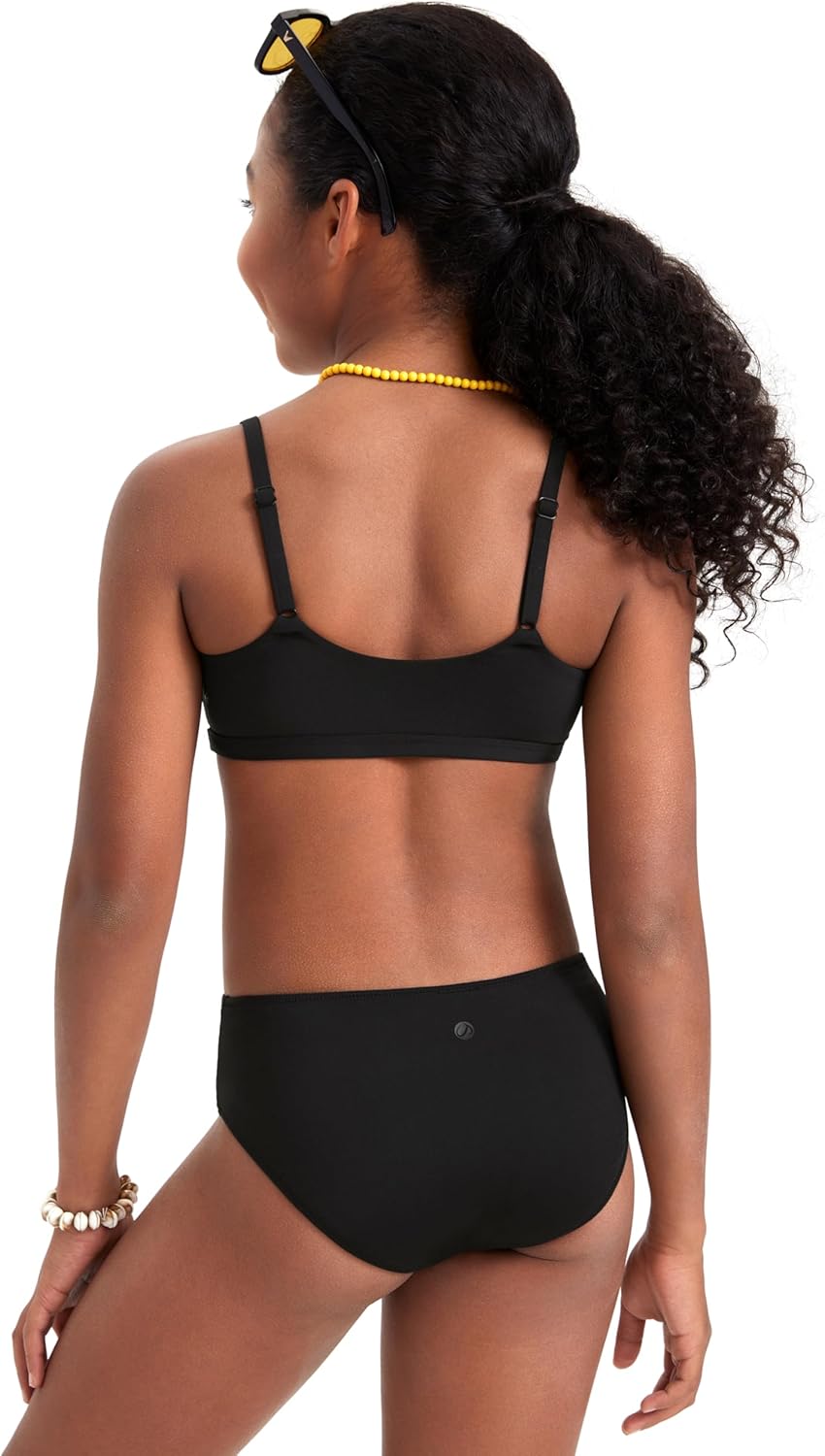 CRZ YOGA Girls Bikini Set 2 Piece Swimsuit - Beach Sports Bathing Suit Scoop Neck Adjustable Straps Padded Kids Teen