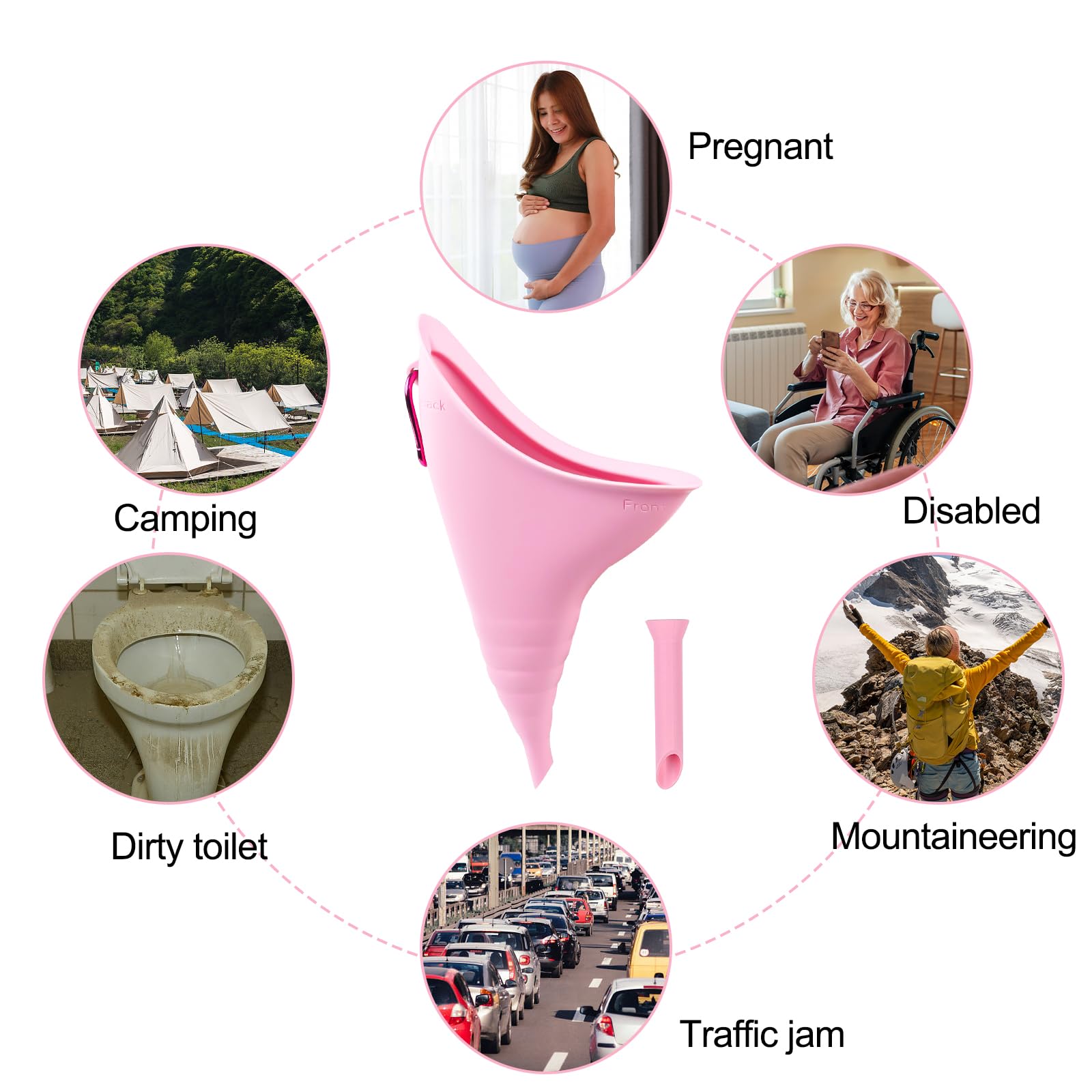 Fousenuk Pisse Debout Femme, Réutilisable Portable Urinoir Femme Silicone | Pliable Pipi Debout avec Tube d'Extension, Urinoir Féminin en Entonnoir pour Plein Air, Voyage, Randonnée, Camping