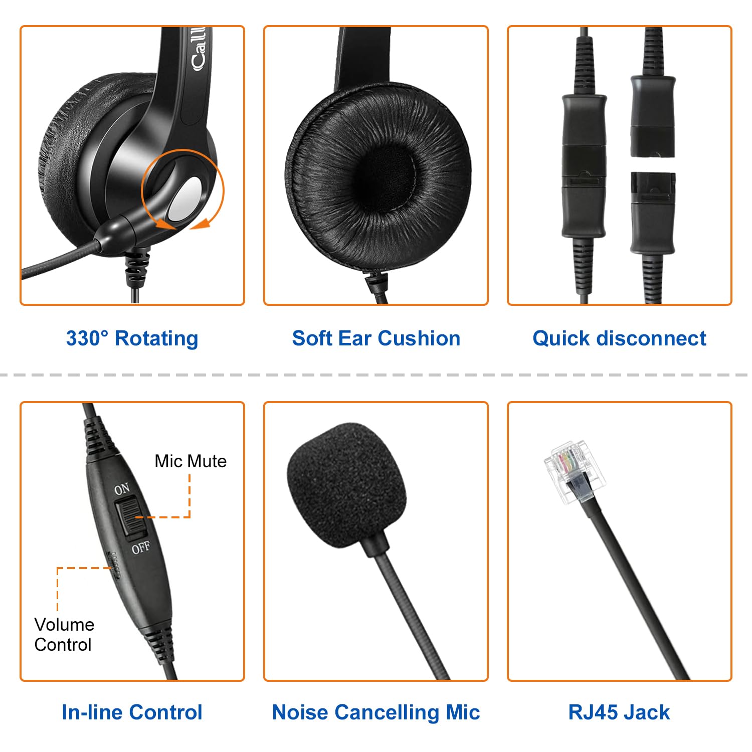Callez RJ45 Telefon Headset mit Mikrofon Noise Cancelling, Quick Disconnect Phone Headset Kompatibel mit Siemens Unify OpenStage 30 40 60 80 CP205 Kompatibel mit Mitel/Aastra 6865i 6867i 5370