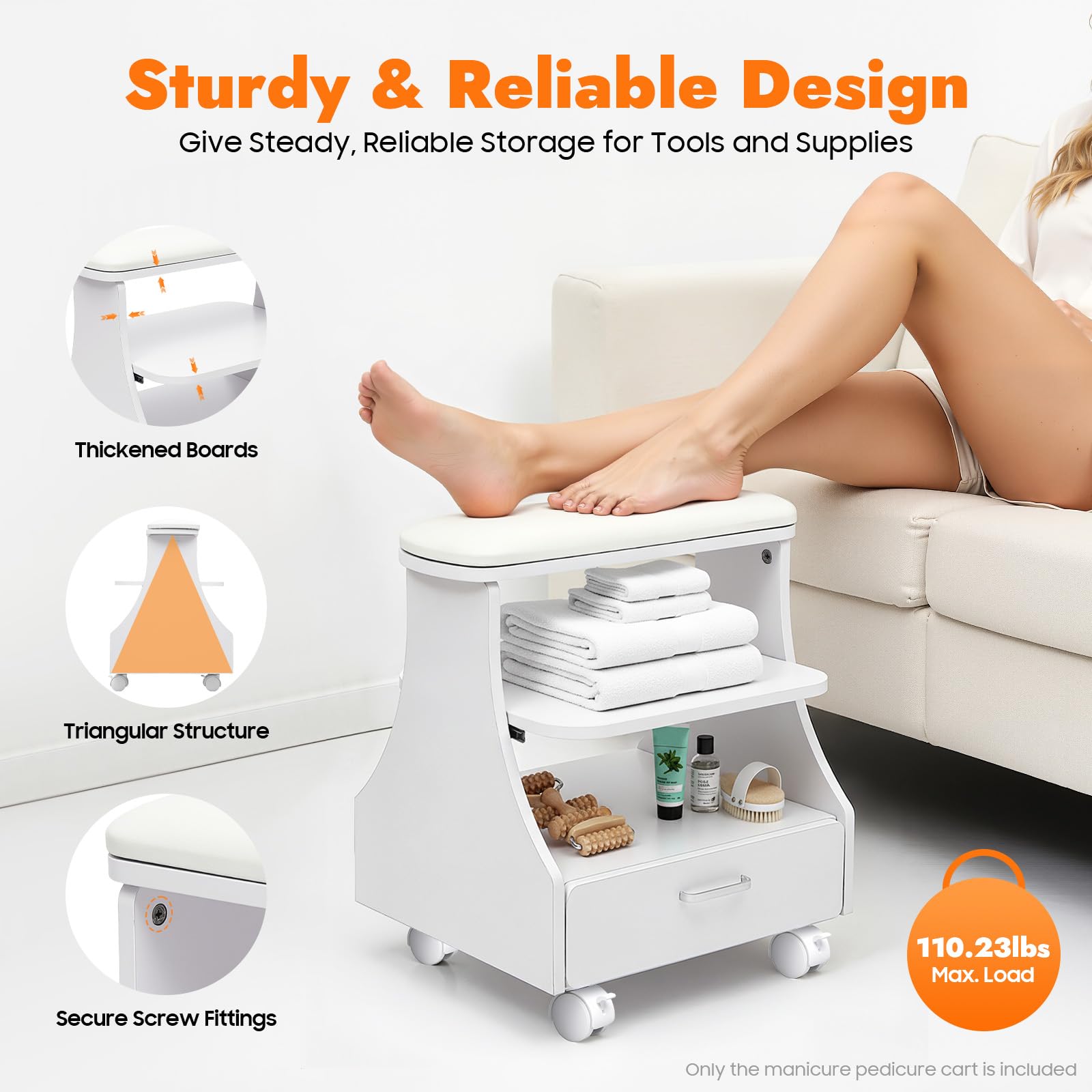 Chariot à roulettes pour bain de pied spa portable, repose-pieds, pédicure et manucure, massage