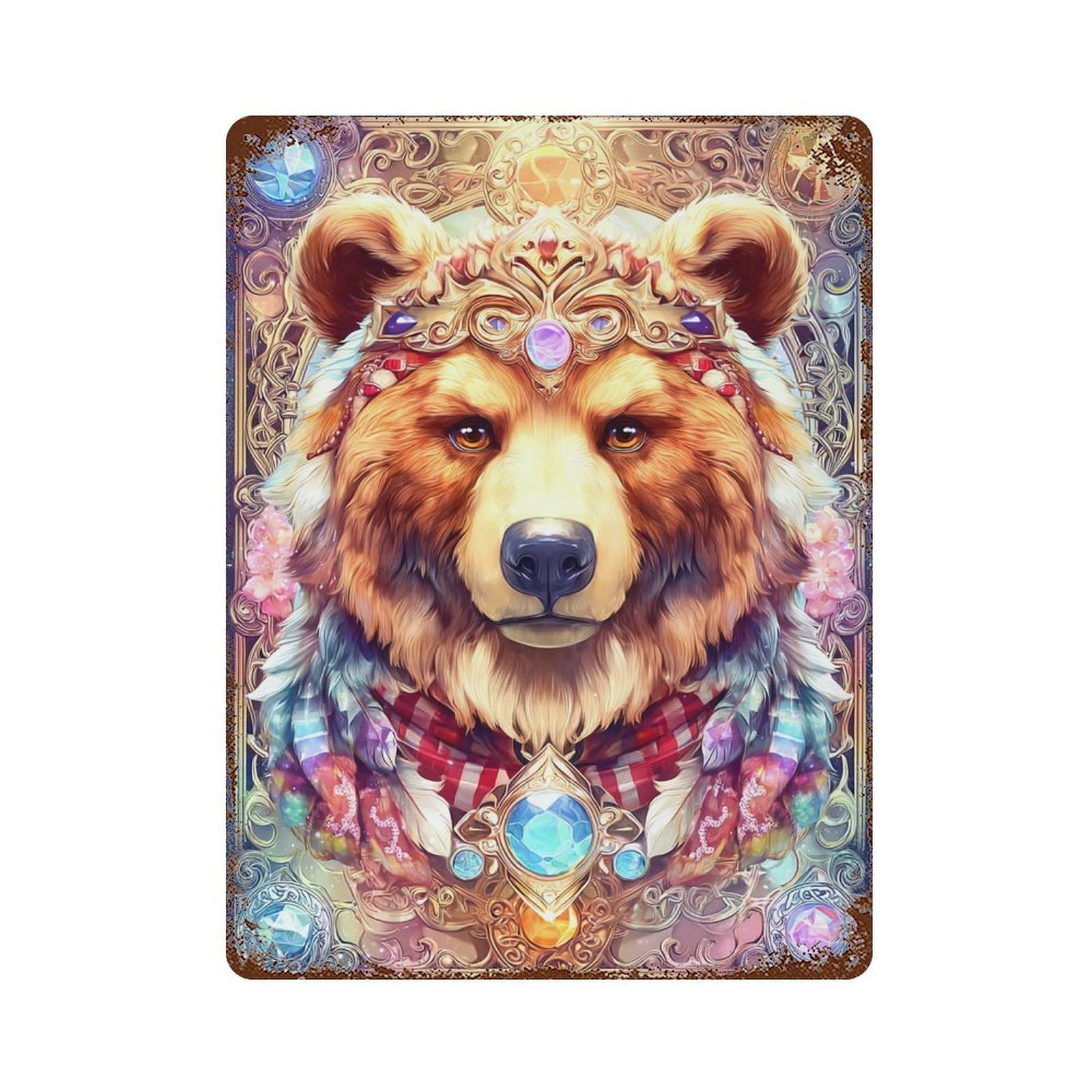 Magical Fantasy Bear Artwork Rustic Tin Plaque 15.7"x11.8", Ideal for Office, Studio And Wall Decor