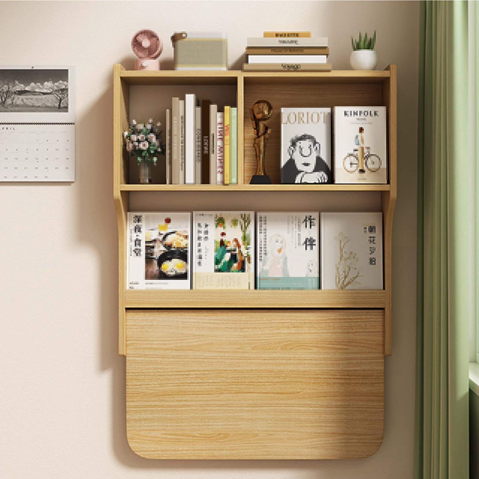 Escritorio flotante montado en la pared, escritorio plegable de madera maciza con almacenamiento, fácil de limpiar, soporte de carga súper fuerte para espacios pequeños, ideal para dormitorio o