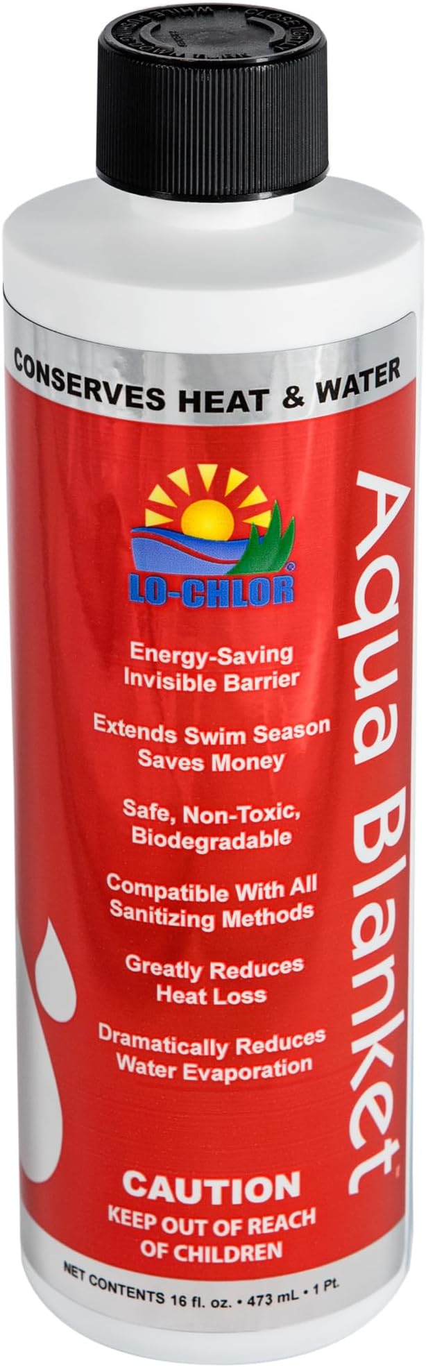 LO-CHLOR Aqua Blanket - The Liquid Solar Blanket for Pools and Energy Saving Liquid Pool Cover, Non-Toxic and Safe Pool Evaporation Prevention, Greatly Reduces Heat and Chemical Loss AB009-12 (16 Oz)