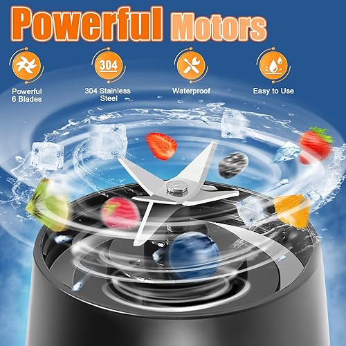 Miniatura 5 de Licuadora portátil, tamaño personal para batidos y batidos con 6 cuchillas ultra afiladas, licuadora portátil recargable por USB magnética para