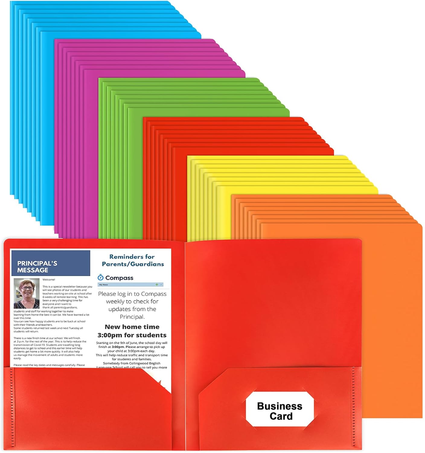 Plastic Folders with Pockets, 6 Color 48 Pcs Heavy Duty Two Pocket Folder Business Card Holder for Office High School