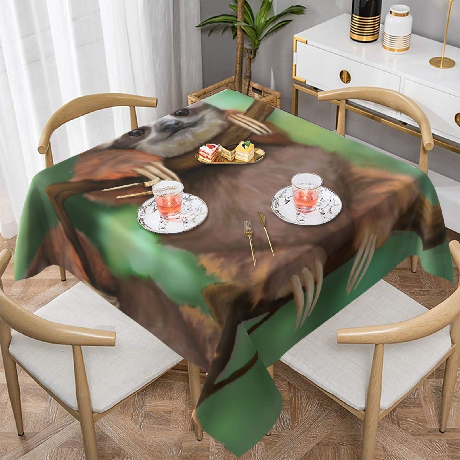 Lawenp Sloth Square Wrinkle-Free Table Cloth Cover Table Decorative for Wedding Dinning Party Banquet Tabletop