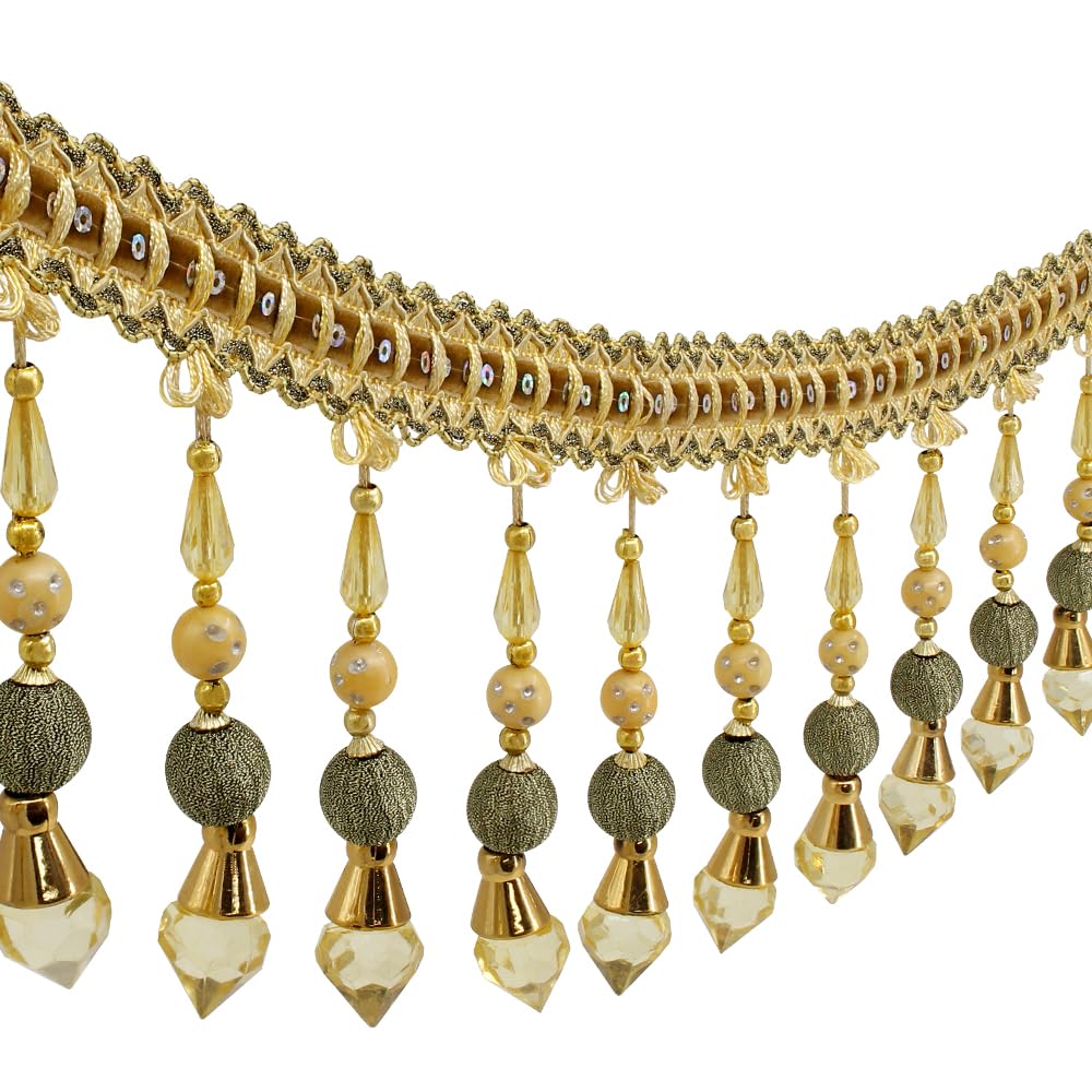 EMDOMO Beading Fringe Trimming Long Beads Tassel Curtain Trim Ribbon Trim for Cover Decorative 3yards (Gold 3yards)