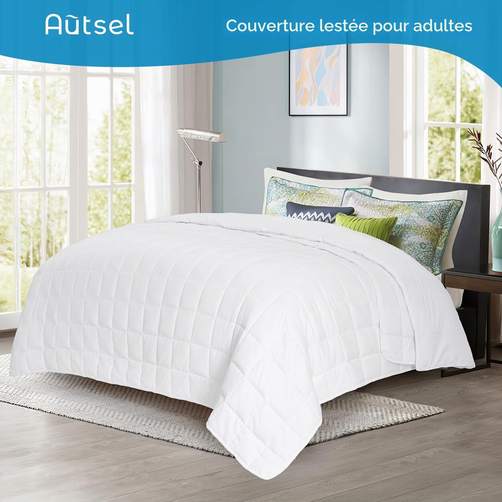 Couverture Lestée Adulte 135x200cm 7kg - Couette Lestée Relaxante & Calmante Weighted Blanket - Couverture Pondérée Perles de Verre Hypoallergéniques - avec Housse de Couette 100% Coton