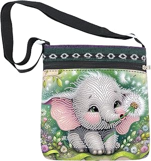 Diamond Painting Shoulder Bag, DIY 5D Elephant and dandelion Pattern Diamond Art Artificial Crystal Special Shape Crystal Artificial Partial Mosaic Crafts Adjustable shoulder strap Shoulder Bag