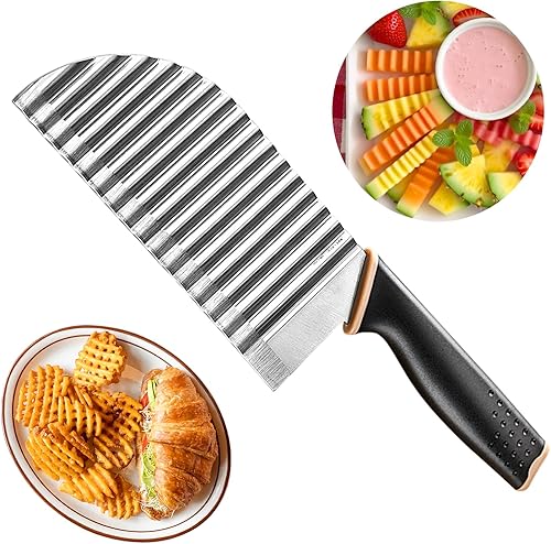 JAYVAR Cortador de patatas onduladas, cortador de papas onduladas, cortador de papas fritas de acero inoxidable, herramienta de corte arrugado de
