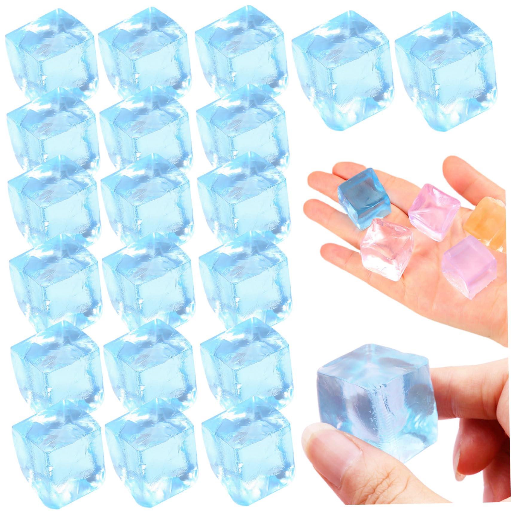 Ice Cube Stress Ball 20PCS 0.9" Flexible Silicone Clear Ice Block Squeeze Toys Stress Balls Portable Relief Toy for Office, Party, Random Color, Squeeze Toys Balls