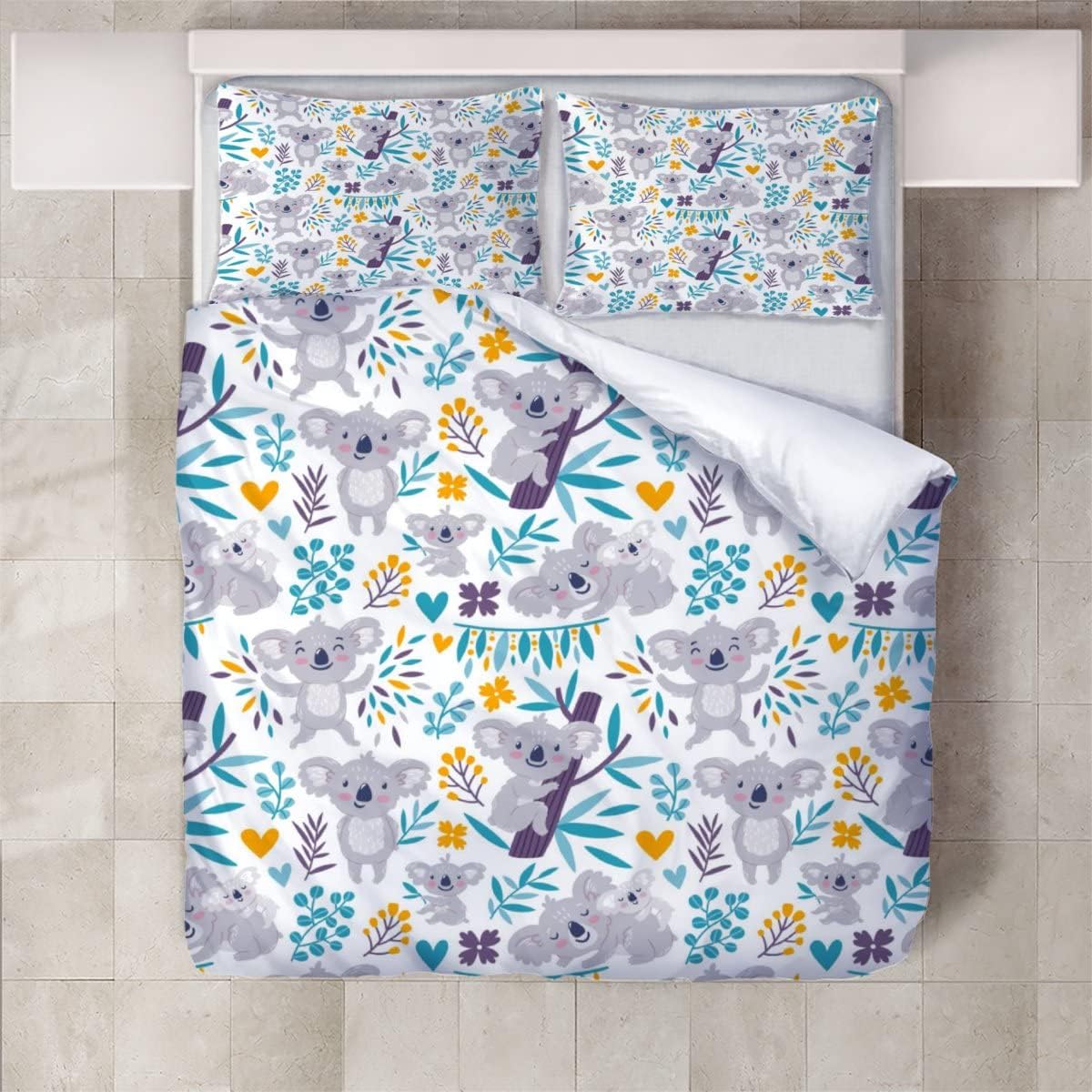 Bedding Duvet Cover 3D Cute Koala Pattern Printed Bedding Duvet Cover with Zipper Closure Soft Microfiber（78"X78"）