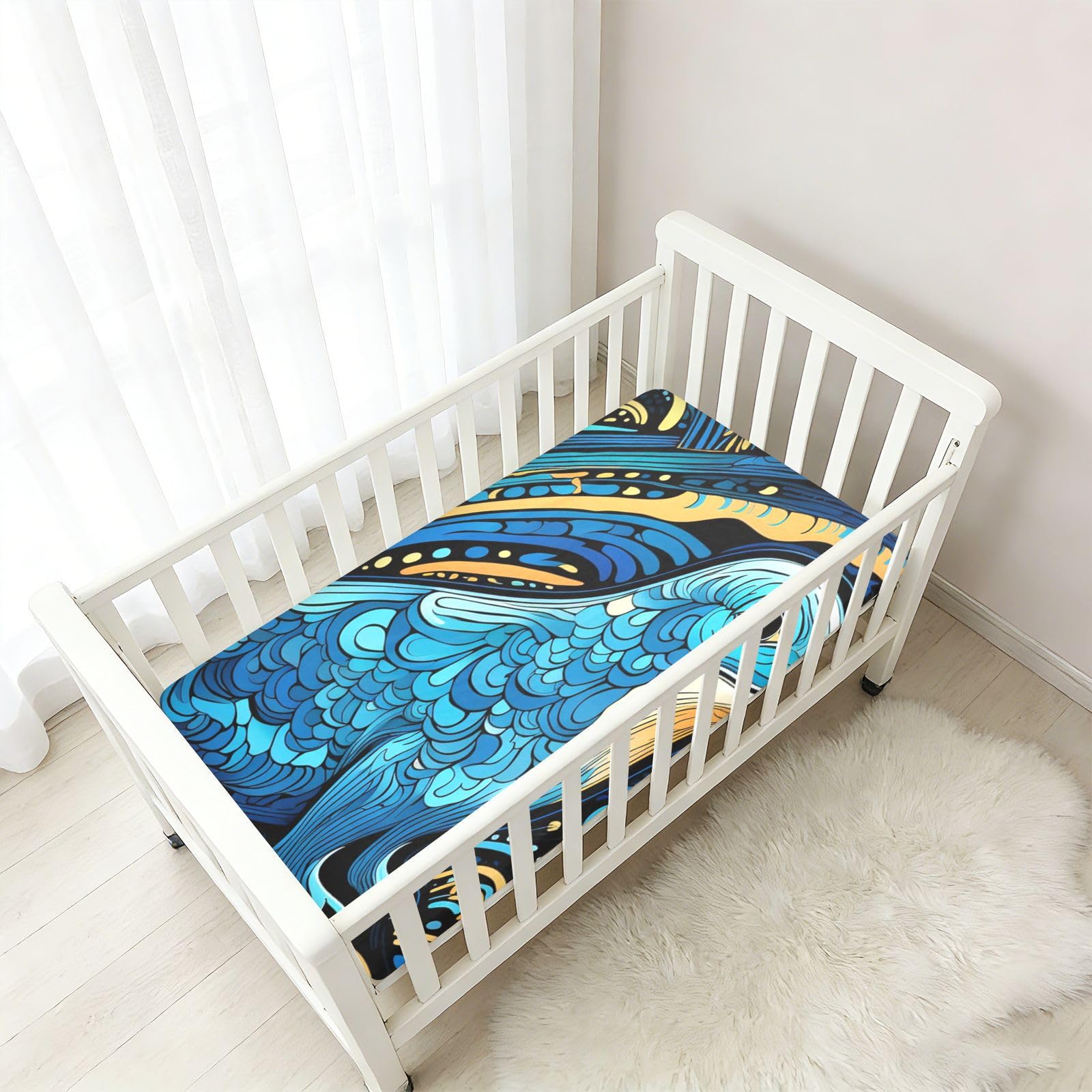 Arte Abstracto Azul Platypus Sábana de Cuna para Niños Pequeños,Sábanas de Algodón Suave para Bebés Aptas para Colchón Corralito