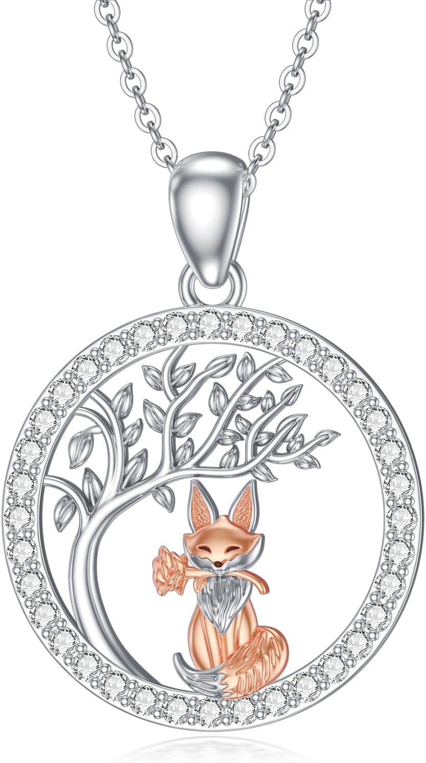 925 Sterling Silver Fox/Giraffe/Koala/Panda/Dog/Raccoon/Tiger/Cow/Snake/Penguin/Frog Necklace Cute Animal Pendant Birthday Gifts for Women Animals Lover