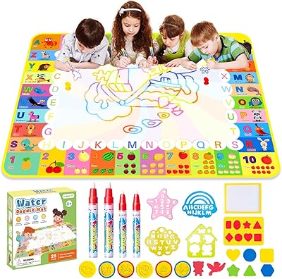 MELAND Water Doodle Mat (120 x 90cm), Large Aqua Magic Drawing Mat No Mess Painting Coloring Board with Pens & Stamps, Educational Toys Birthday Gifts for Boys Girls Toddlers Aged 3 4 5 6 Years