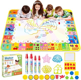 MELAND Water Doodle Mat (120 x 90cm), Large Aqua Magic Drawing Mat No Mess Painting Coloring Board with Pens & Stamps, Educational Toys Birthday Gifts for Boys Girls Toddlers Aged 3 4 5 6 Years