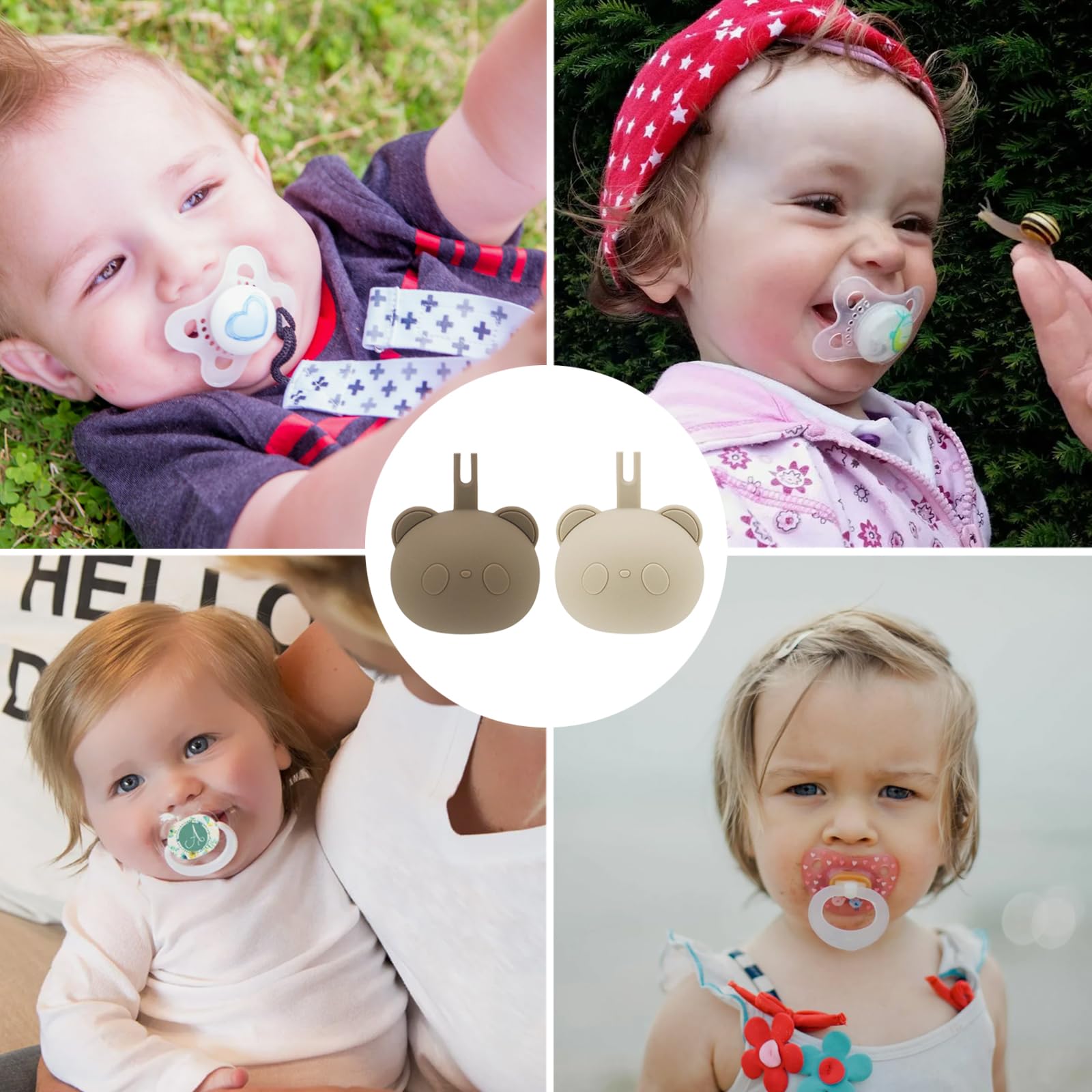 Lot de 2 boîtes à tétine, en forme de panda, pour les déplacements, accessoires bébé de 0 à 6 mois, boîte de rangement pour tétine, pour nourrisson et tout-petit (beige et kaki)