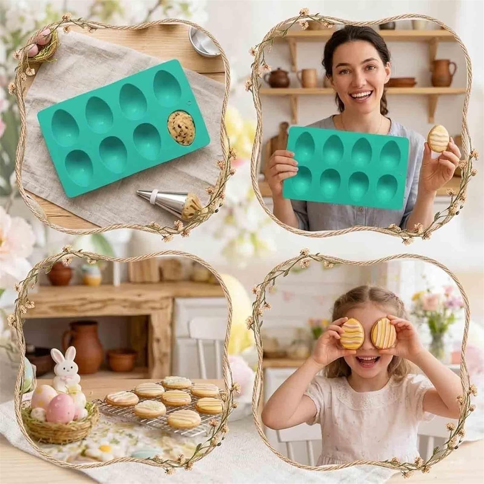 Moldes de silicona antiadherentes para huevos, paquete de 3 para hornear, pasteles, gelatina, helado, chocolate y dulces, moldes de postre con forma de huevo de Pascua de grado alimenticio