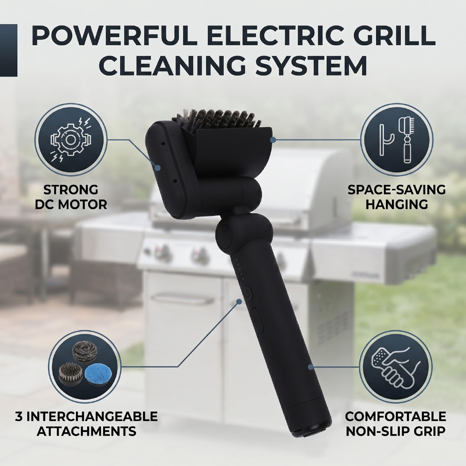 Luocute Cepillo Eléctrico para Parrilla, Limpiador Inalámbrico Recargable para Parrilla de Barbacoa