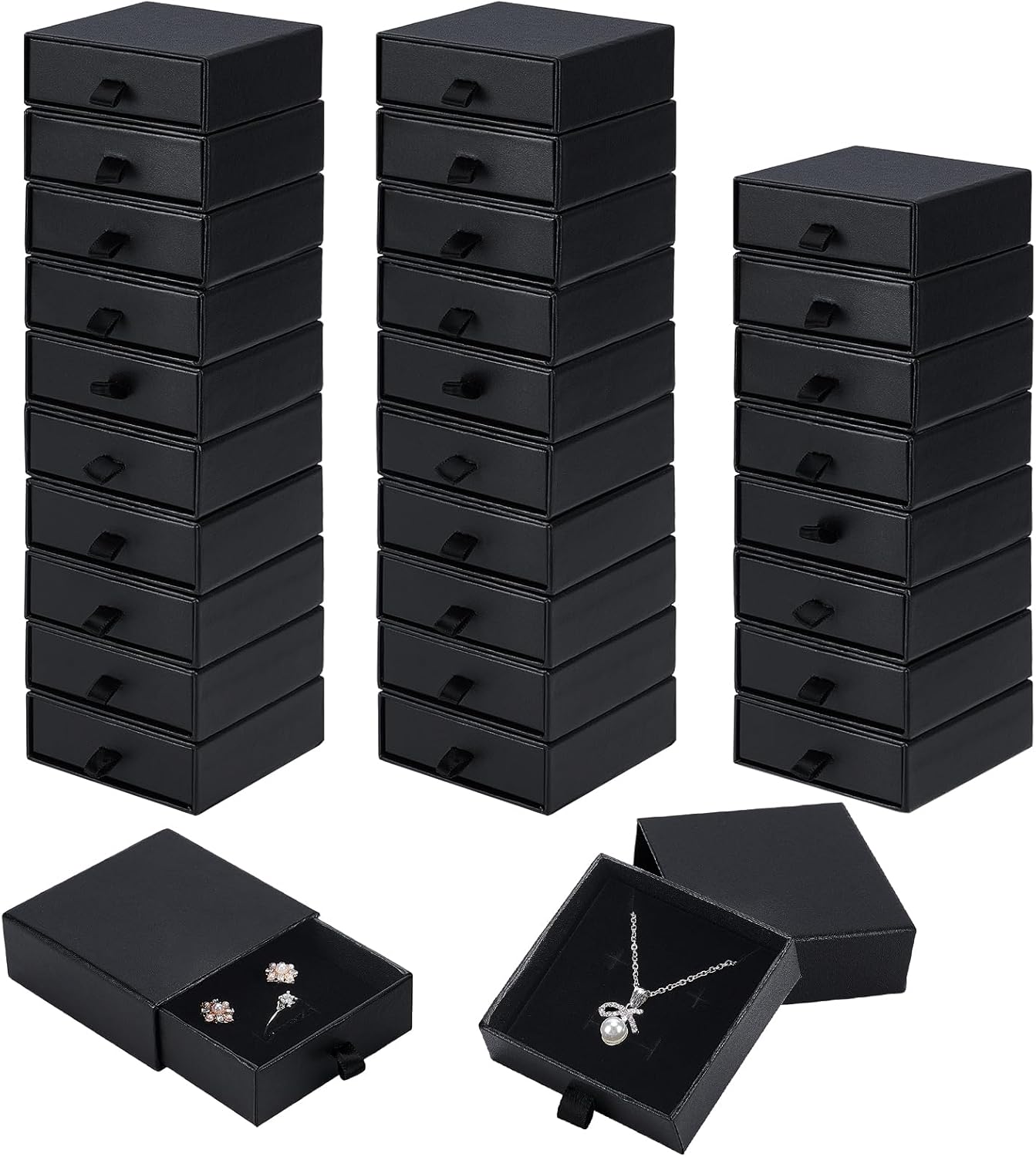 30Pcs Black Jewelry Gift Boxes, 3.1x3.1x1.2 Inch Cardboard Jewelry Boxes Bulk with Lid and Sponge Lining, Small Necklace Packaging Box for Ring Earring Bracelet Display Box
