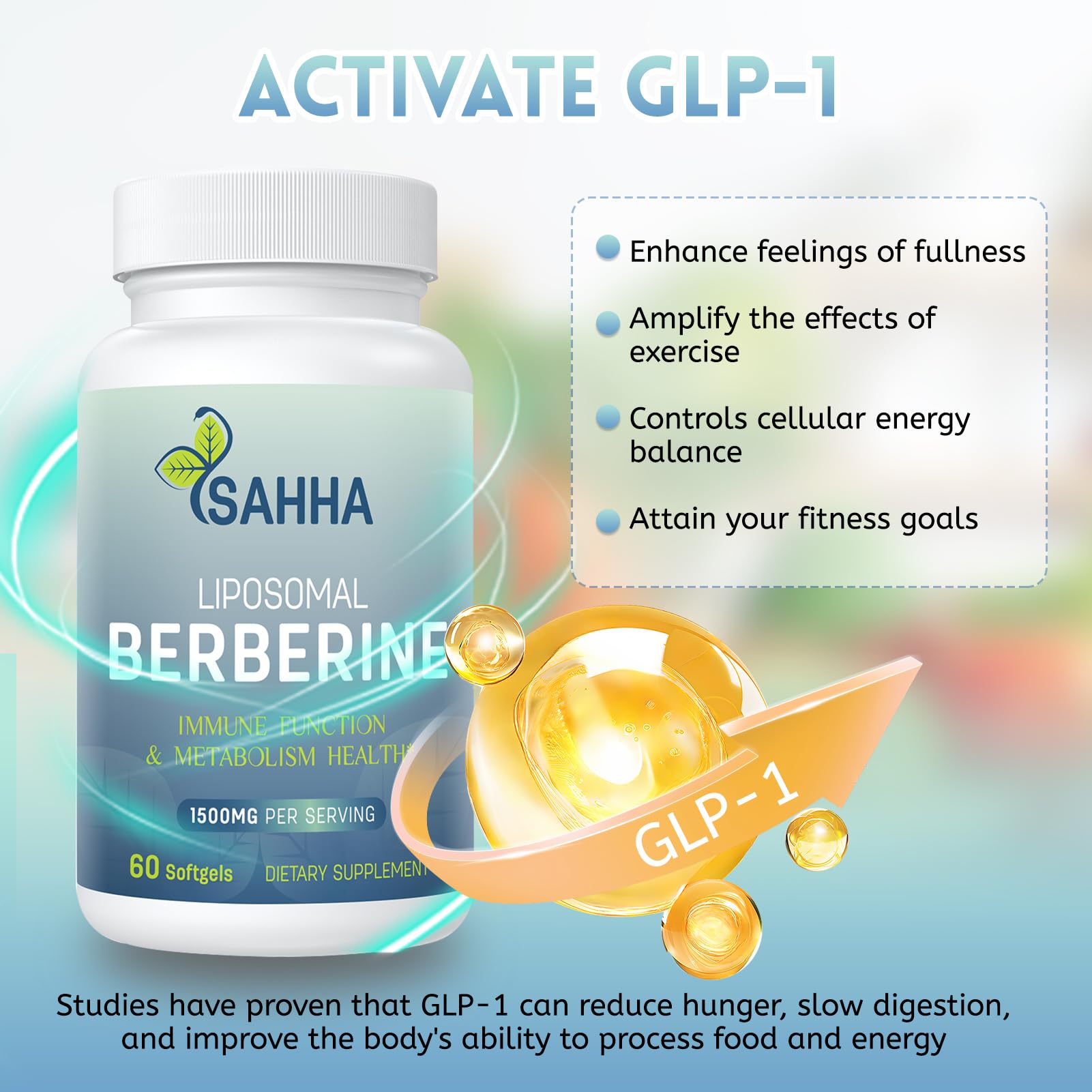 Sahha Liposomal Berberine HCL 1500mg – Supports AMPK & GLP-1 Activation, High Bioavailability for Men & Women Overall Health Supplement