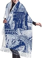 Vista 1 de Nederland - Lindo molino de viento holandés vintage Delft azul para mujer, suave, grande, mezcla de cachemira cálida, elegante, chal envolvente