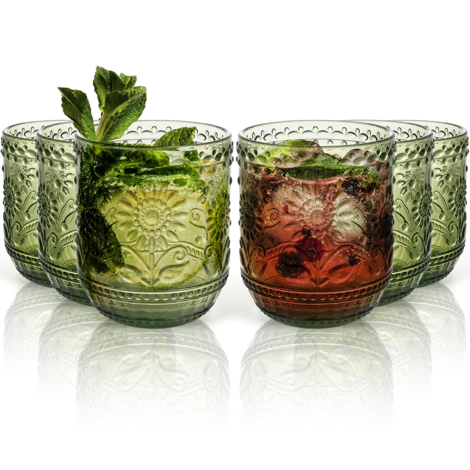 Topsky Lot de verres à boire vintage de 173,5 g - Motif floral en relief - Pour whisky, bière, jus, cocktail