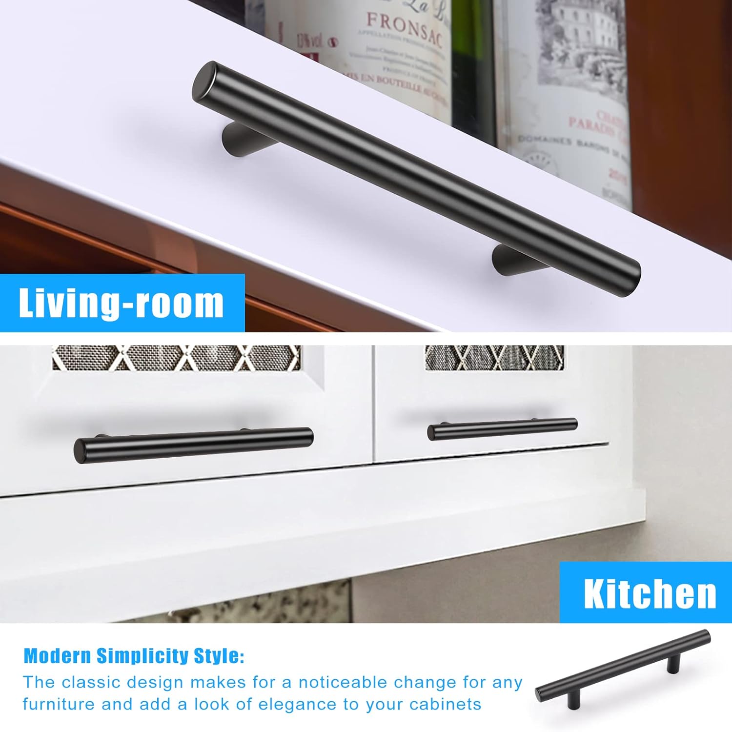 KNOBWELL 20 Pack 3.75 Inch Stainless Steel Cabinet Pulls, Matte Black Stainless Steel Cabinet Handles, T Bar Cabinet Pulls with Mounting Template