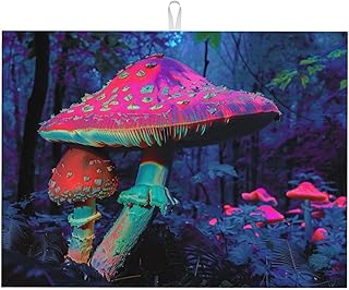 Fantasy Magic Mushroom Dish Drying Mat for Kitchen Counter-Absorbent, Non-Slip, Reversible Kitchenware with Prints