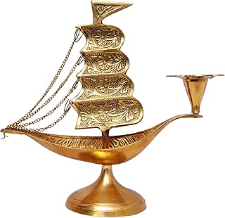 PARIJAT HANDICRAFT Ship Design Brass Candle Stand for Living Room Candle Stands for Table Candle Holders Candle Holder Stand Metal Pillar Wedding Gift Centerpiece Candle Holders