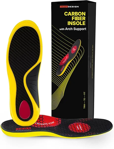 Carbon Fiber Insole with Arch Support – Plantar Fasciitis, Flat Feet, Heel Pain, Overpronation Relief, Running & Sports - Memory Foam & Breathable Fabric - Deep Heel Cup