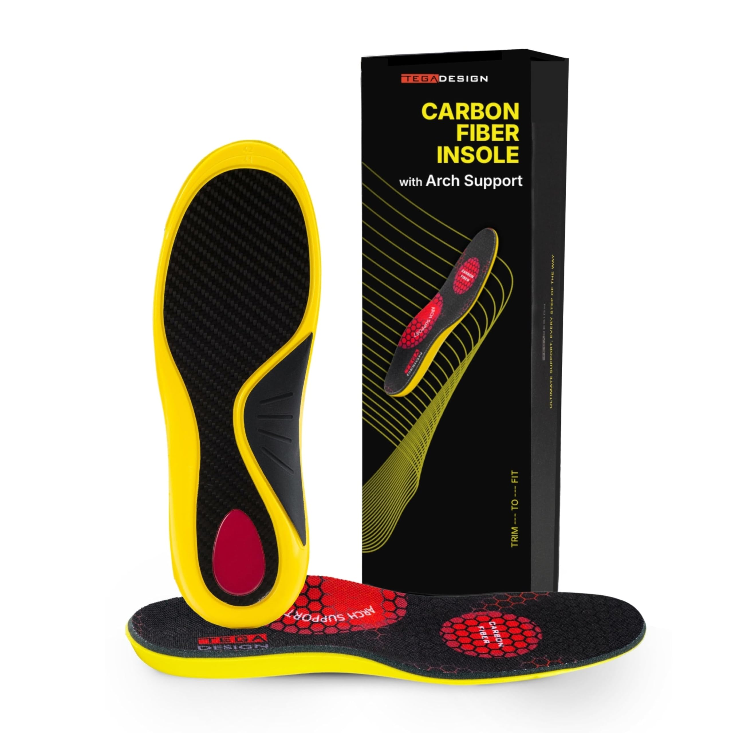 Carbon Fiber Insole with Arch Support – Plantar Fasciitis, Flat Feet, Heel Pain, Overpronation Relief, Running & Sports - Memory Foam & Breathable