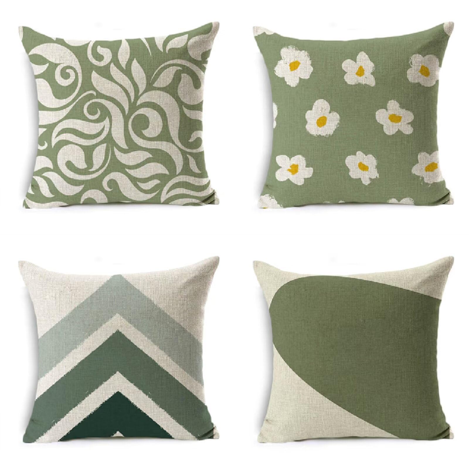 Federe Cuscini Divano Set di 4 Cuscini per Divano Lino impermeabile Esterno Cuscini Decorativi Geometria Cuscini Divano Soggiorno da Letto Estate Giardino Esterno Copricuscino 60x60 Verde HY-1662