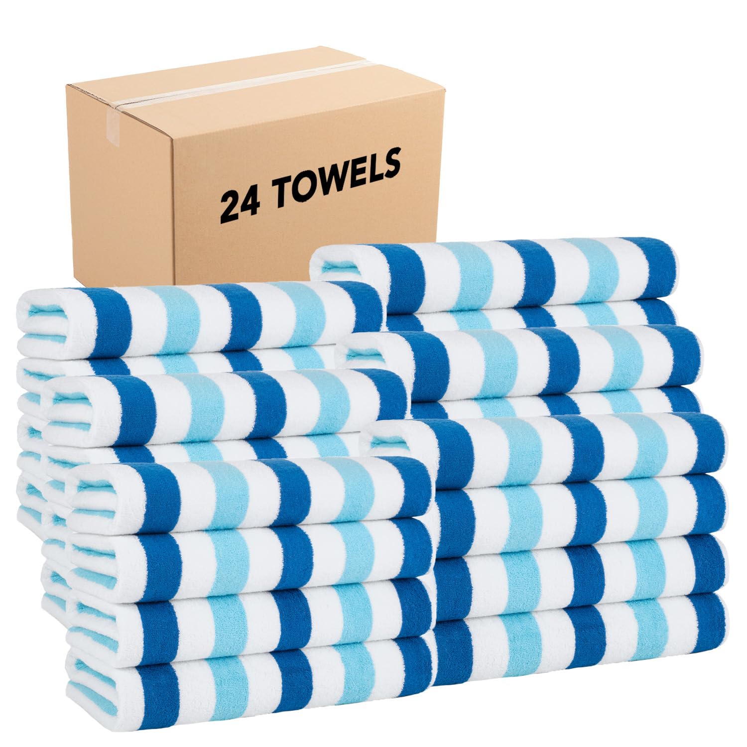 Arkwright Cabo Cabana Stripe Beach Towel Bulk - Case of 24 - Large Soft Quick Dry Cotton Terry Towels for Pool, Swim, and Hot Tub, Oversized 30 x 70