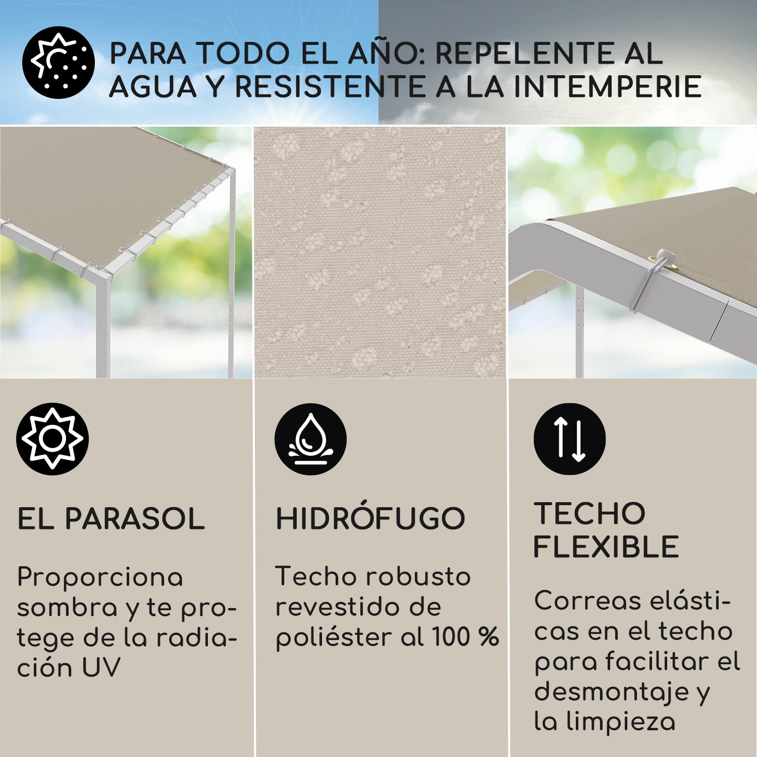 Blumfeldt Pergola con Techo, 3 x 3 m, Pergolas de Jardin con Marco de Aluminio, Toldos Resistente al Aire e Impermeable, para Jardín, Patio, Terraza o BBQ, Cenadores Resistentes Protección UV 50+