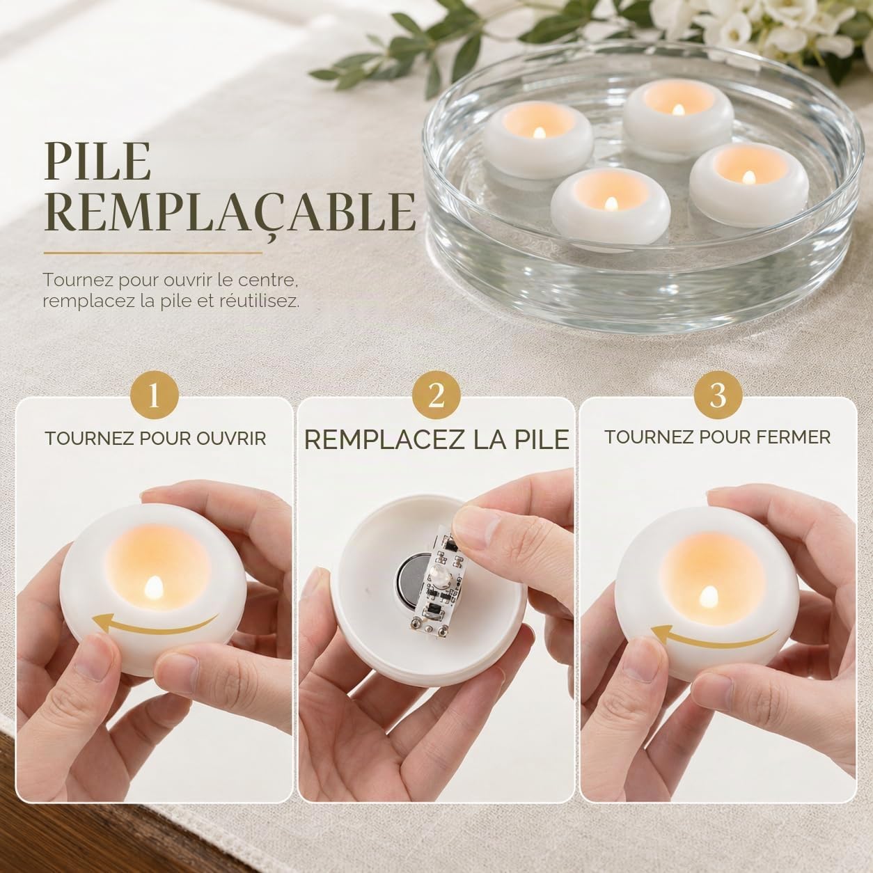 Lot de 24 bougies flottantes à LED sans flamme, 7,6 cm, à piles, pour vase cylindrique, piscine, bain, bain chaud, décoration de centre de mariage