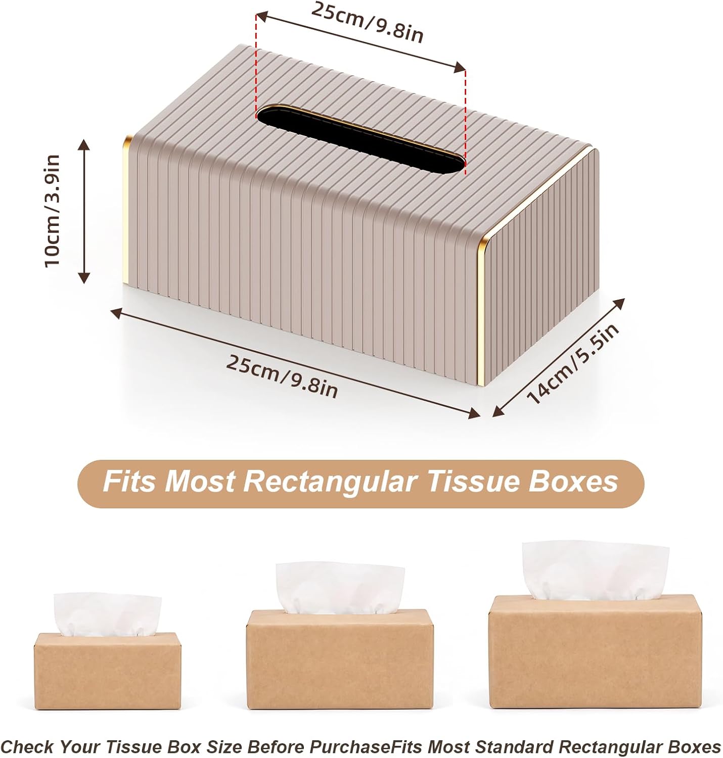Extra Large Tissue Box Cover with Magnetic Closure, PU Leather Beige