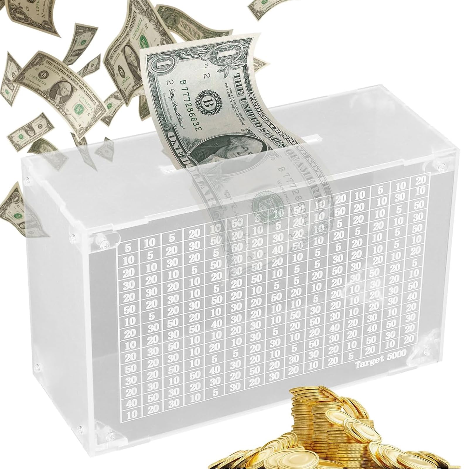 Hucha de acrílico transparente de 5000 con contador reutilizable para niñas