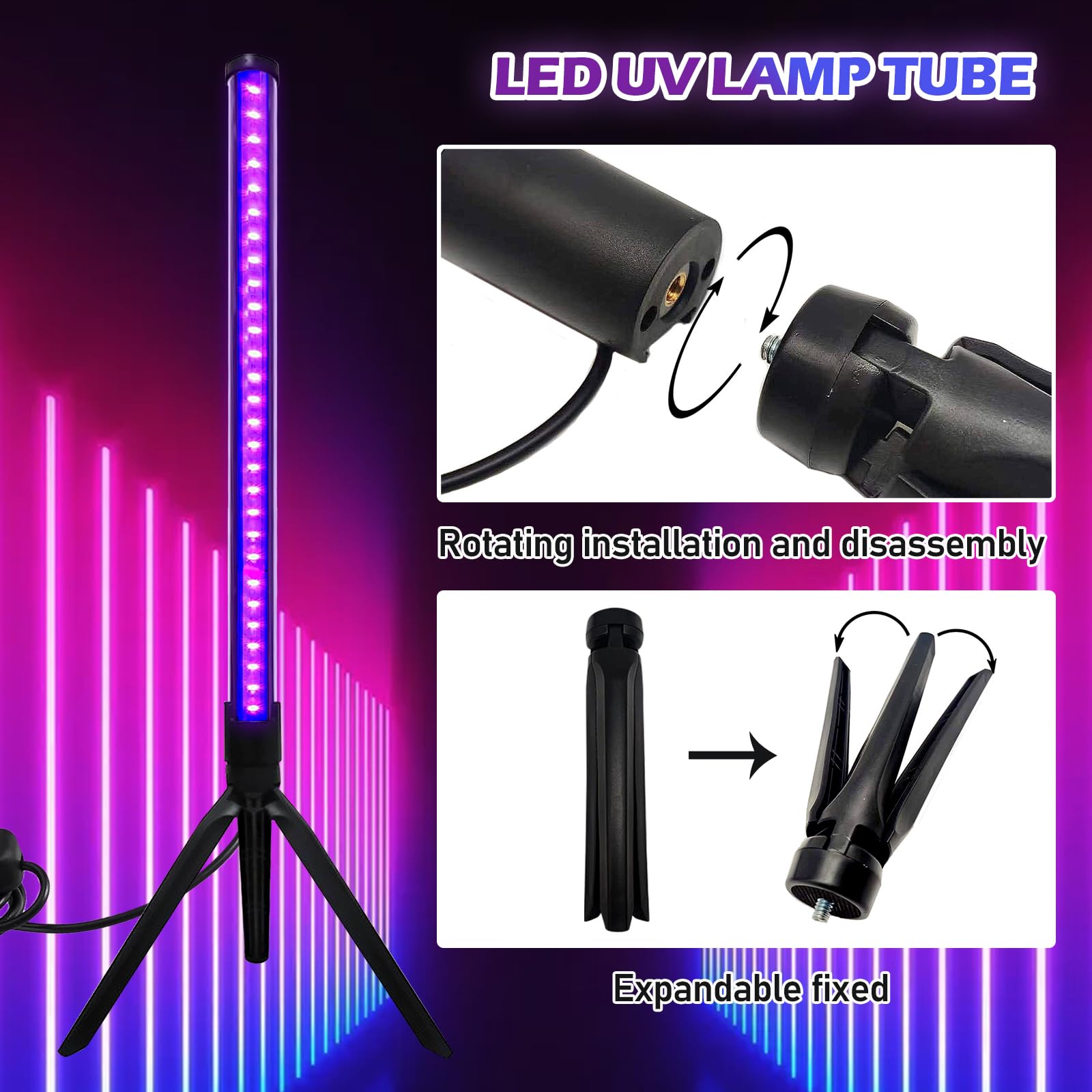Lámpara UV de Luz Negra: 1 Pieza Tubo LED UV Estable, Super Brillante Para Iluminación de Escenario Disco, Plug & Play Para Fiesta de Halloween Brillante